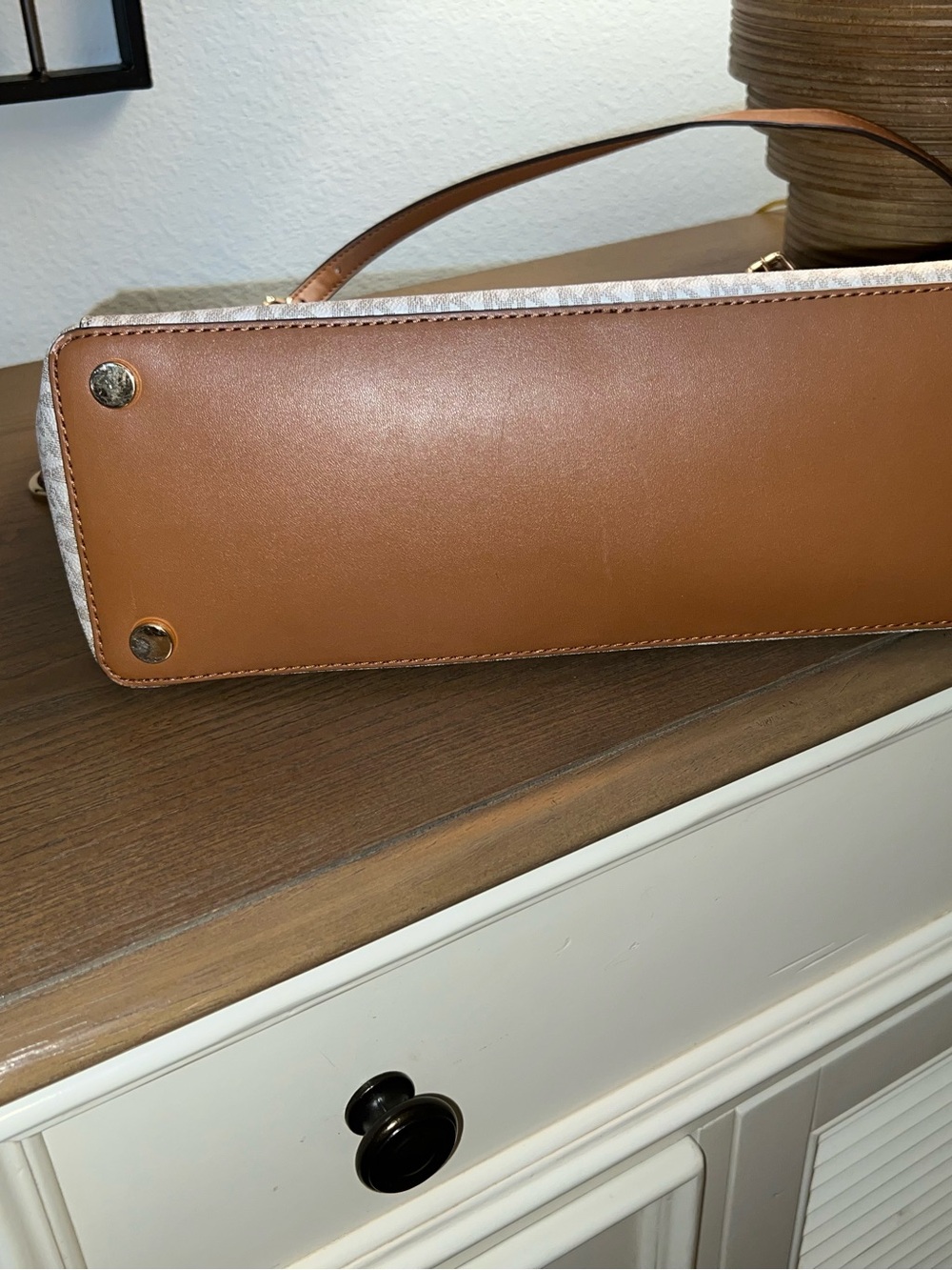 Michael Kors Beige Logo Tote with Brown Straps - Picture 14 of 14